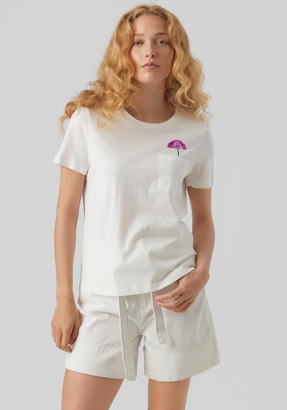 Vero Moda Cara Sequin Umbrella T-Shirt, Snow White-- Elegant Classic Vintage