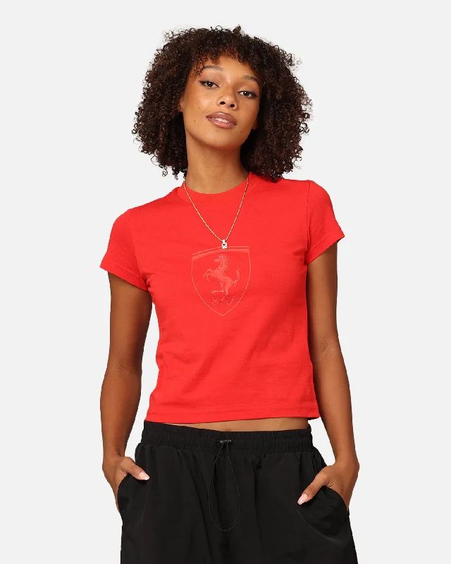 Puma X Scuderia Ferrari Women's Ferrari Style Baby Doll T-Shirt Rosso Corsa-- Jersey Fabric Tulle Fabric Batik Fabric