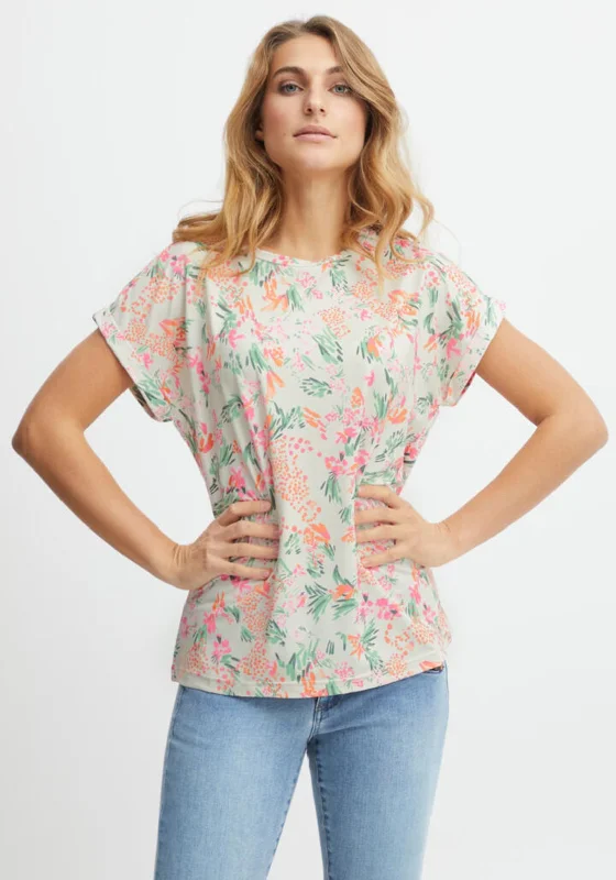 Fransa Floral Round Neck T-Shirt, White Multi-- Zippered Front Buttoned Front Snap Front Fransa Floral Round Neck T-Shirt, White Multi-- Zippered Front Buttoned Front Snap Front