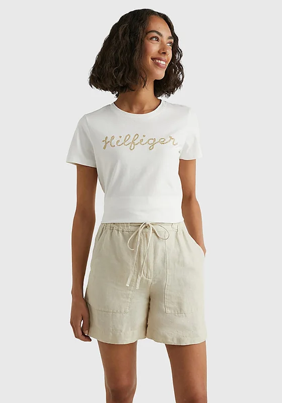 Tommy Hilfiger Womens Rope T-Shirt, White-- Seamless Knitted Crochet