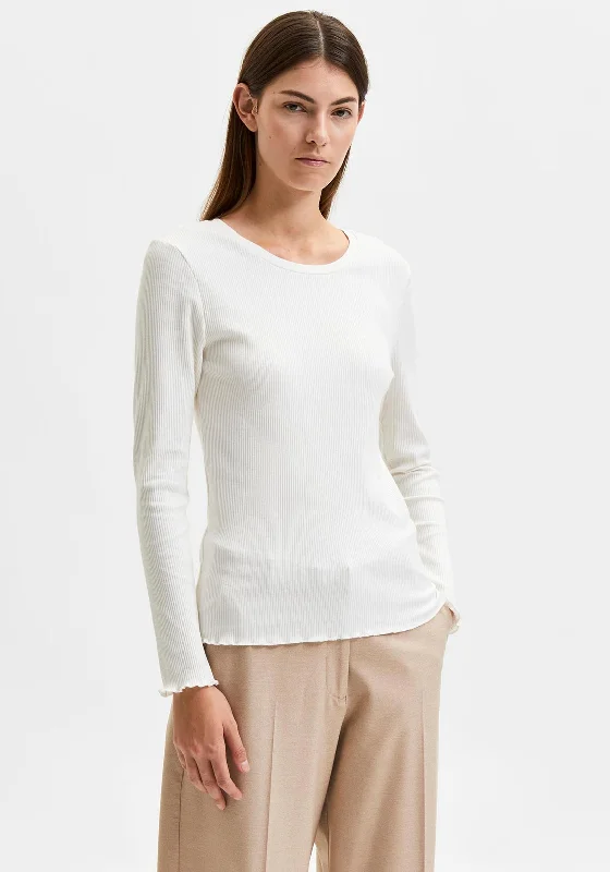 Selected Femme Anna Long Sleeve T-Shirt, Snow White-- Nylon Fabric Polyester Fabric Spandex Fabric