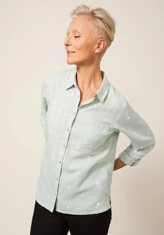 White Stuff Emilia Embroidered Shirt, Mint Green-- Houndstooth Herringbone Solid