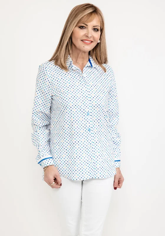 Bariloche Latitud Spot Print Shirt, Blue Multi-- Boxy Fit Fitted Loose