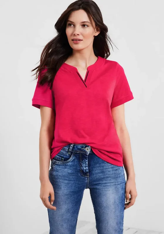 Cecil Tunic Neck T-Shirt, Strawberry Red-- Silk Blend Satin Velvet
