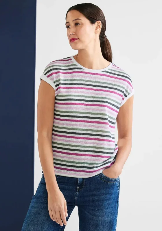 Street One Melange Striped T-Shirt, Off White-- Anti-Shrink Durable Soft