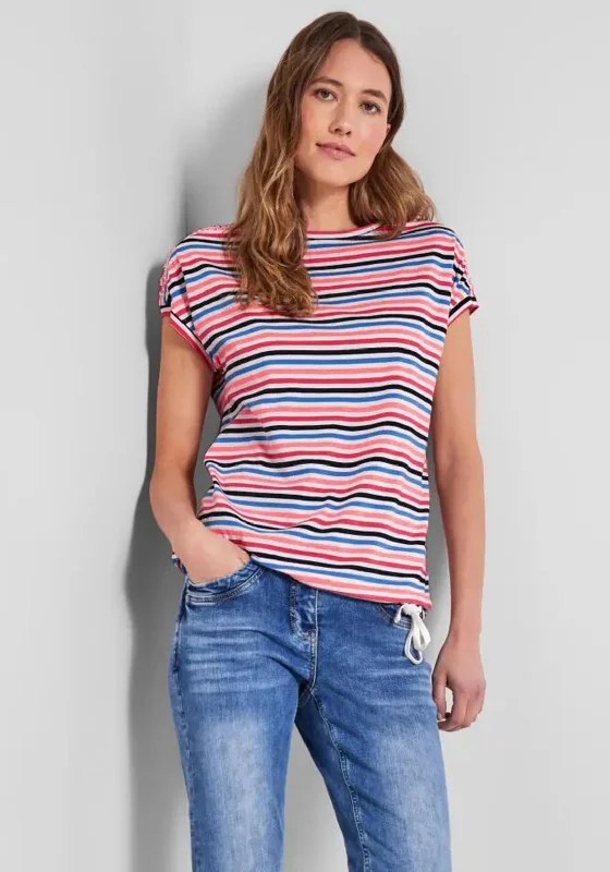 Cecil Striped Tie Hem T-Shirt, Multi-- Cashmere Blend Cotton Blend Poly Blend