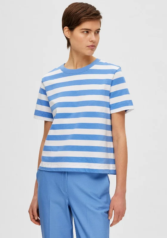 Selected Femme Essential Striped T-Shirt, Ultramarine-- Mesh Fabric Canvas Fabric Denim Fabric