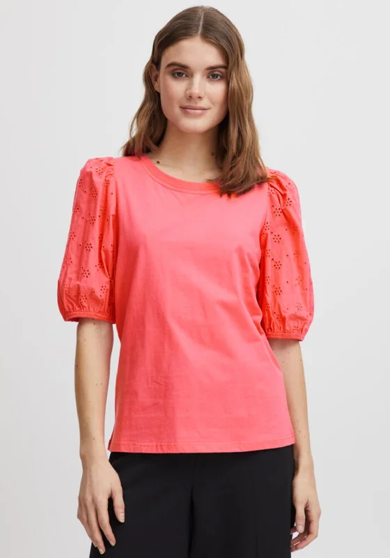 Fransa Mae Puff Sleeve T-Shirt, Hot Pink-- Cashmere Blend Cotton Blend Poly Blend