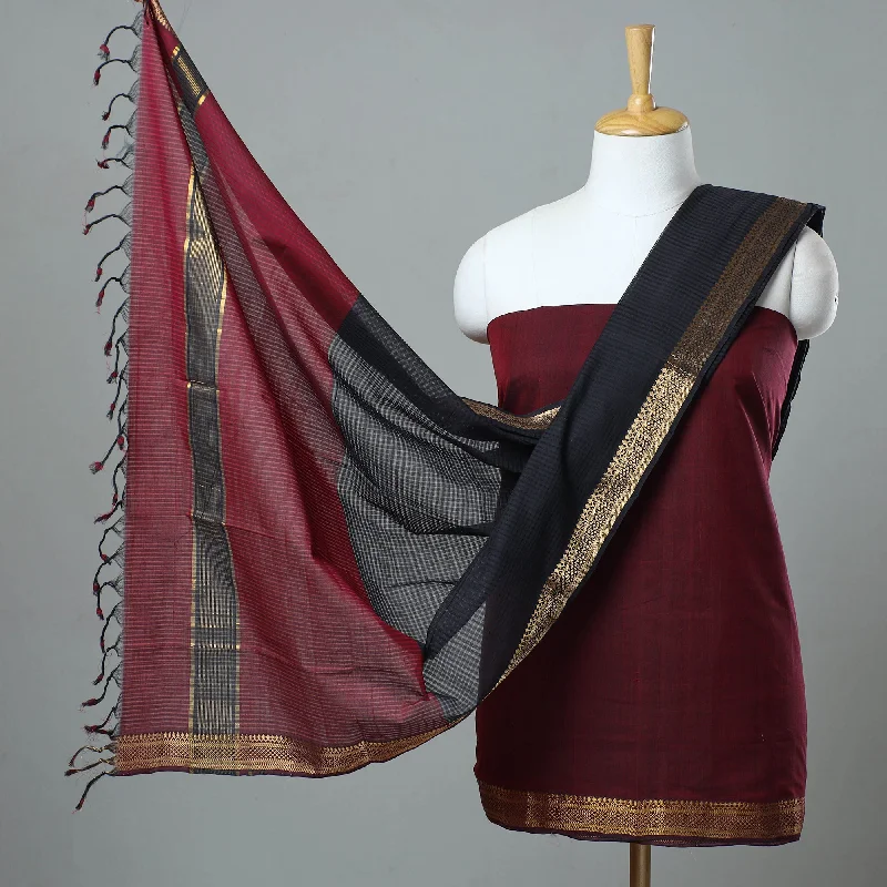 Maroon - 3pc Handloom Cotton Mangalagiri Dress Material 27 Tunics Luxurious premium