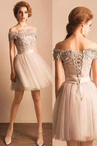new Off-the-shoulder Lace Tulle Short Beaded Homecoming/Prom Dresses,Graduation Party Dress OK323 Boat Neckline Classic new Off-the-shoulder Lace Tulle Short Beaded Homecoming/Prom Dresses,Graduation Party Dress OK323 Boat Neckline Classic