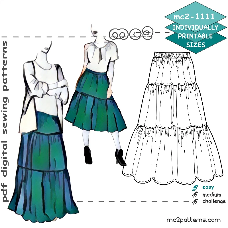 Easy-to-make 3-tier Gipsy/Gypsy/ Peasant/Prairie Skirt chiffon skirt flowing