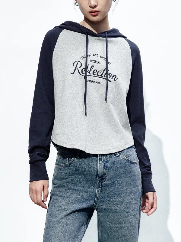 Raglan Sleeve Hoodie Sweatshirts Hoodie with Cropped Fit Short Trendy