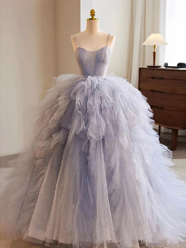 Blue Tulle Long Prom Gown, Blue Tulle Long Sweet 16 Dress Tunics Corduroy durable