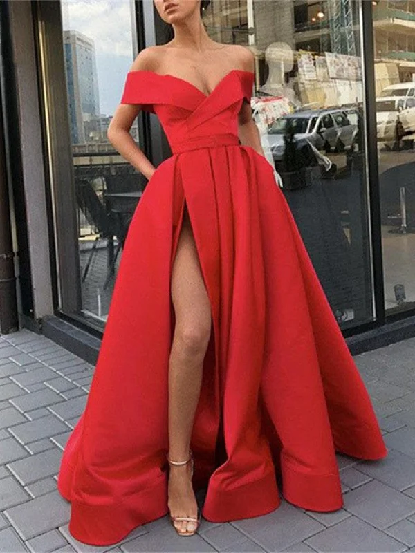 Off Shoulder Red/ Blue High Slit Prom Dresses, Off Shoulder Formal Dresses, Graduation Dresses Tunics Gym athletic Off Shoulder Red/ Blue High Slit Prom Dresses, Off Shoulder Formal Dresses, Graduation Dresses Tunics Gym athletic