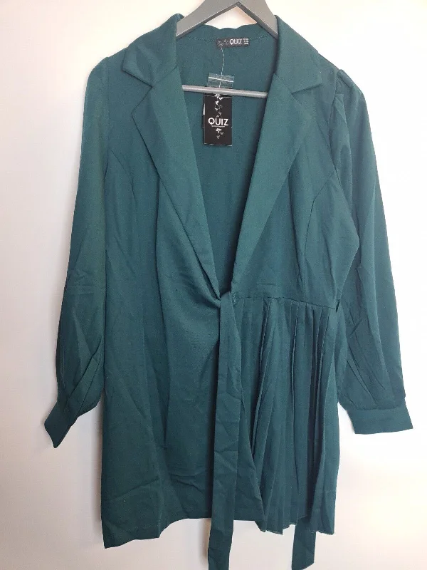 Quiz Woven Half Pleat Tie Front Puff Sleeve Green Blazer Dress Size 14 **** V54 Women's Formal Blazer