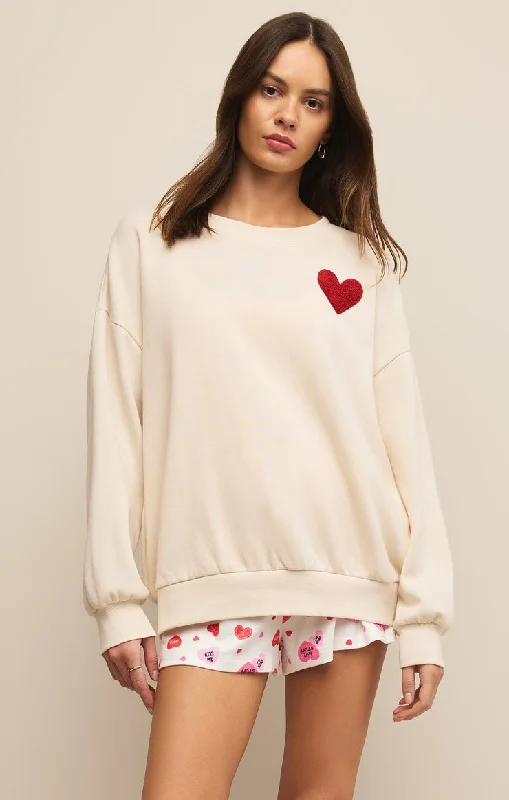 Top - Z Supply Oversized Heart Sweatshirt Hoodie Sweatshirt Pullover