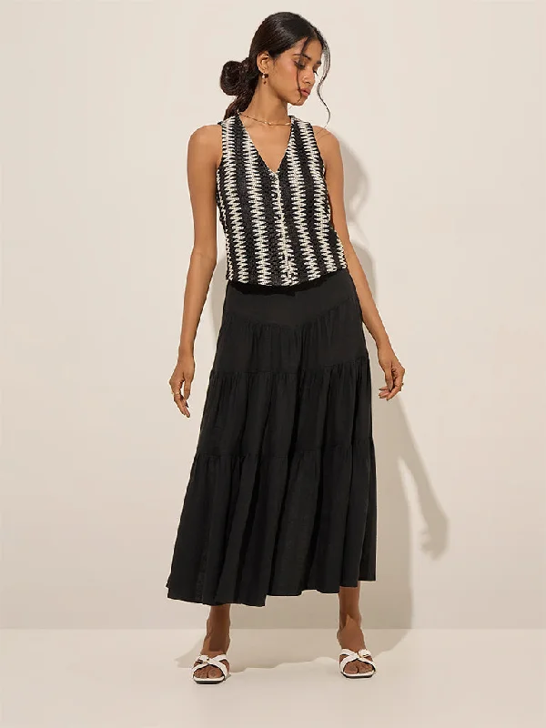 LOV Black Tiered High-Rise Skirt silk skirt sleek