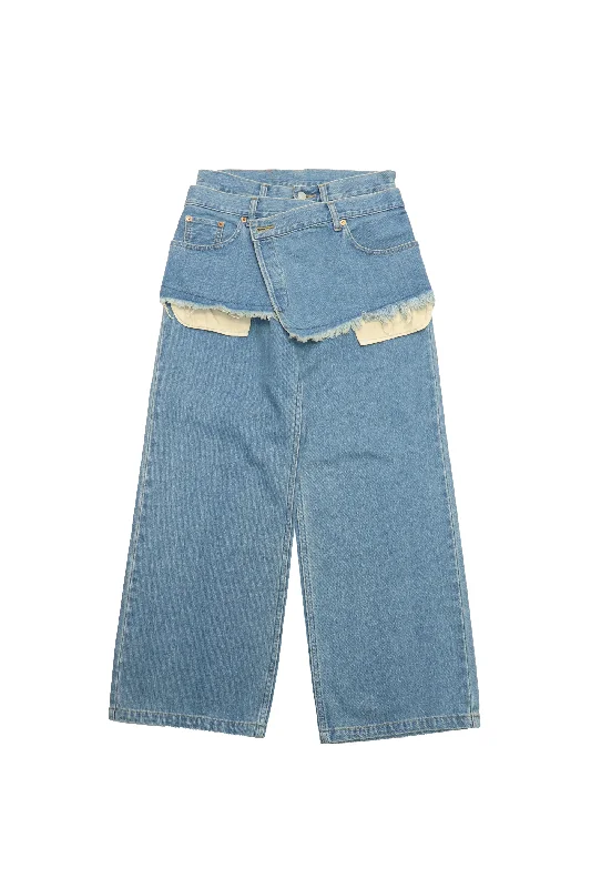 kotohayokozawa  LAYERED DENIM PANTS(L.BLUE) Elegant Wool Trousers