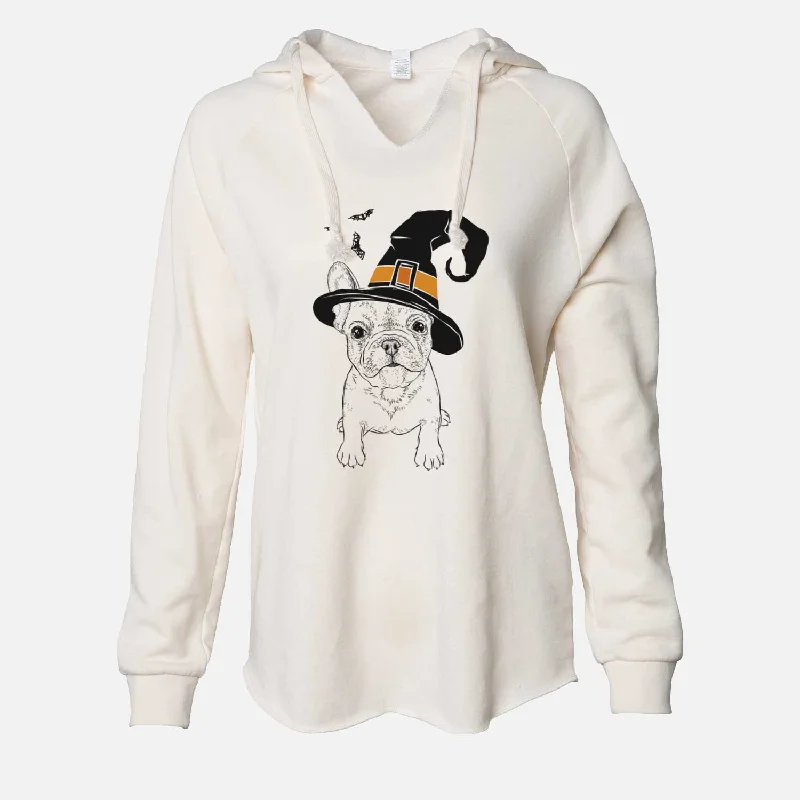 Witch Puppy Pierre the French Bulldog - Cali Wave Hooded Sweatshirt Hoodie with Ribbed Hem Stretchable Secure Witch Puppy Pierre the French Bulldog - Cali Wave Hooded Sweatshirt Hoodie with Ribbed Hem Stretchable Secure