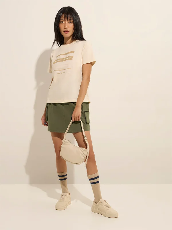 Studiofit Olive Solid High-Rise Cotton Blend Skirt lace skirt feminine