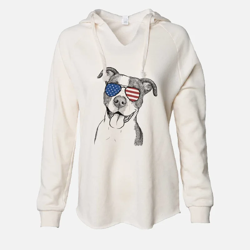 USA Jax the American Pitbull Terrier Mix - Cali Wave Hooded Sweatshirt Hoodie with Batwing Sleeves Loose Dramatic USA Jax the American Pitbull Terrier Mix - Cali Wave Hooded Sweatshirt Hoodie with Batwing Sleeves Loose Dramatic