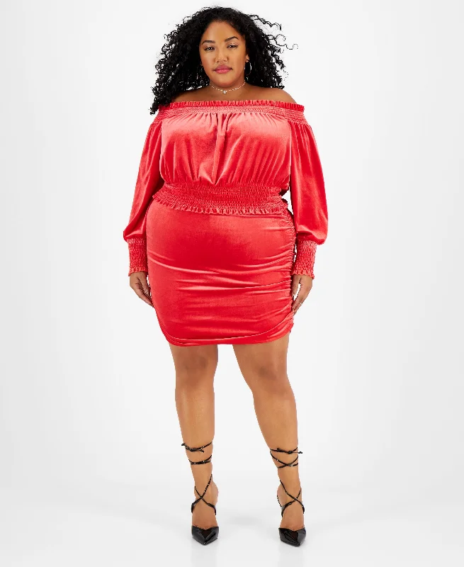 Plus Size Ruched Velvet Bodycon Mini Skirt ribbed skirt waist