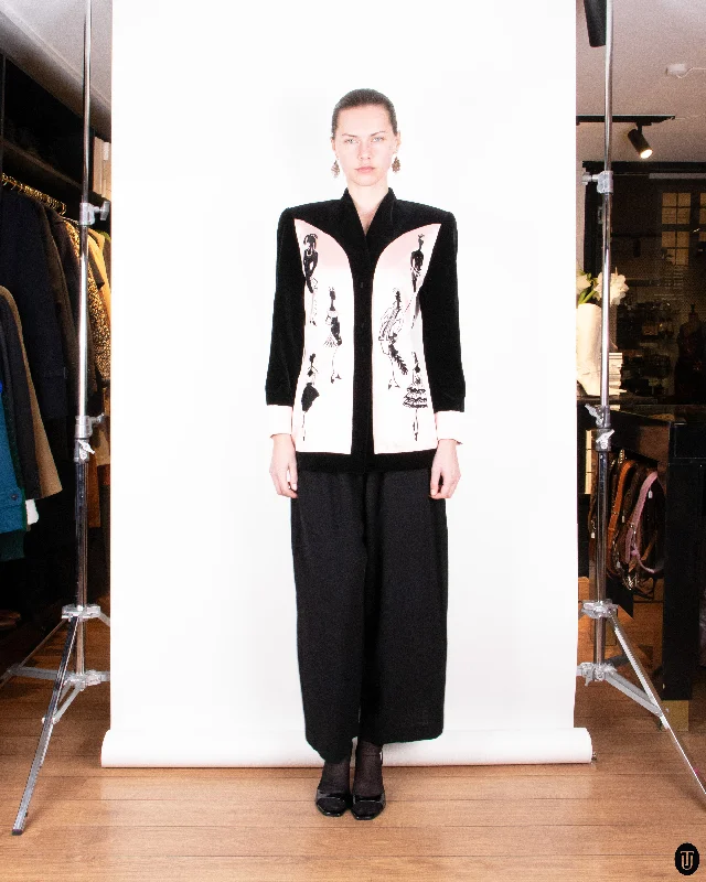 80s Escada by Margareta Ley Pink Satin and Black Velvet Embellished Blazer S Women's Business Blazer