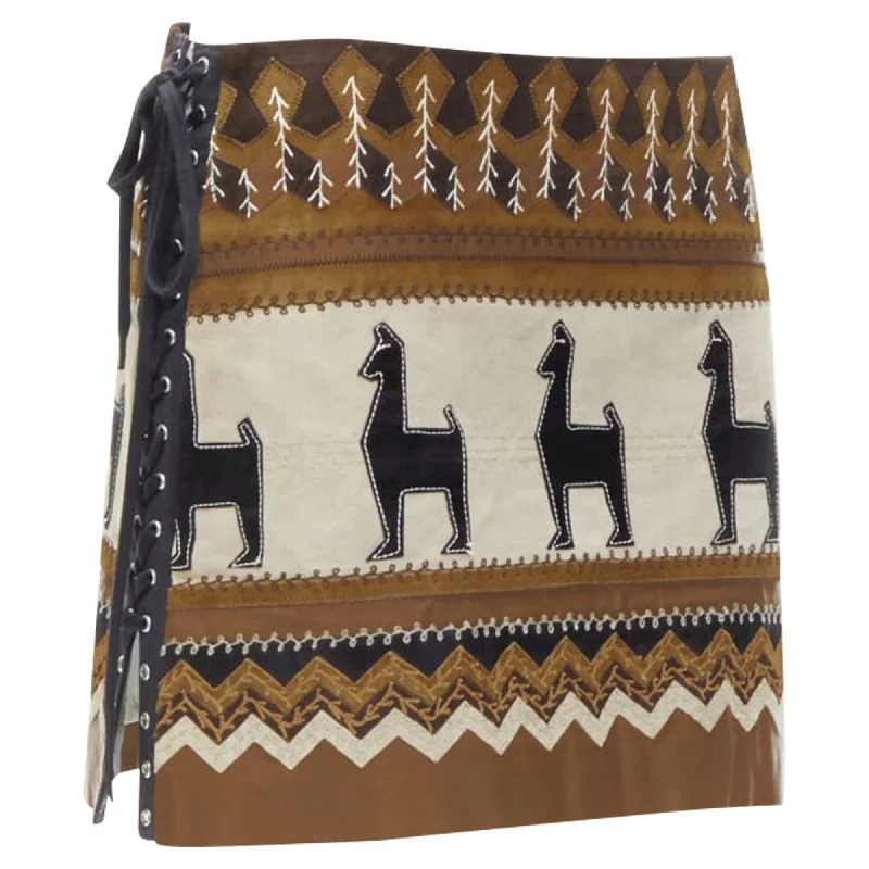 Dolce & Gabbana Native American aztec suede mini skirt linen skirt breathable
