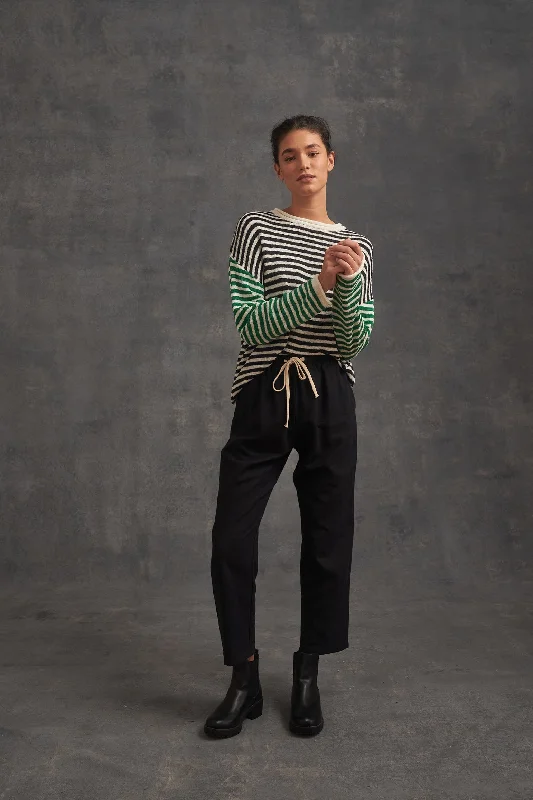 CLEARANCE- Ramie Pants- Black Relaxed Fit Trousers