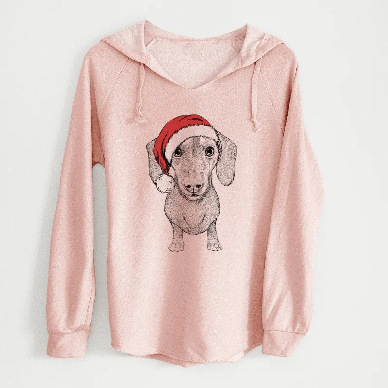 Santa Ernie the Mini Dachshund - Cali Wave Hooded Sweatshirt Hoodie with High-Low Hem Asymmetrical Trendy Santa Ernie the Mini Dachshund - Cali Wave Hooded Sweatshirt Hoodie with High-Low Hem Asymmetrical Trendy