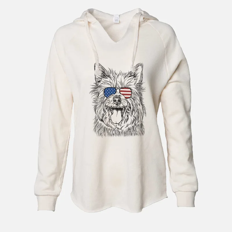 USA Middy the Australian Terrier - Cali Wave Hooded Sweatshirt Hoodie with Turtle Neck Cozy Winter USA Middy the Australian Terrier - Cali Wave Hooded Sweatshirt Hoodie with Turtle Neck Cozy Winter
