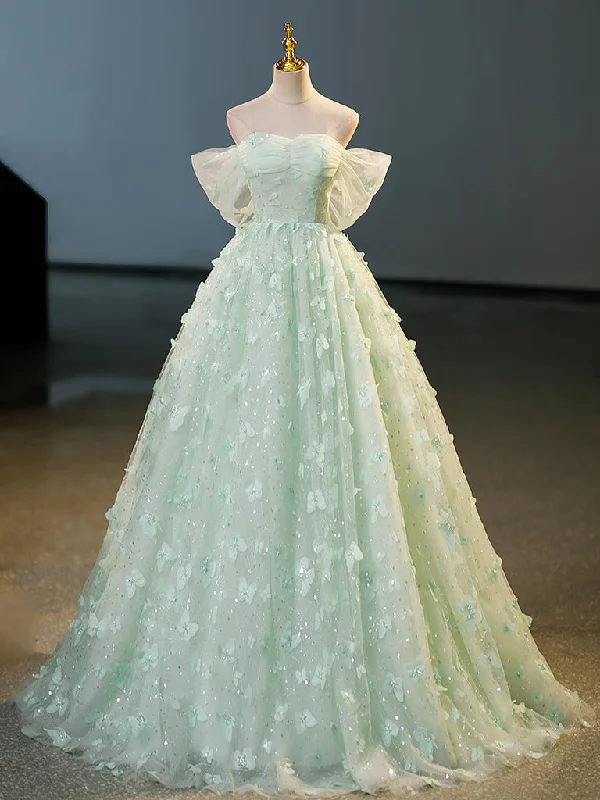 Green Tulle A-Line Lace Long Prom Dress, Green Lace Long Sweet 16 Dress Tunics Brand named Green Tulle A-Line Lace Long Prom Dress, Green Lace Long Sweet 16 Dress Tunics Brand named