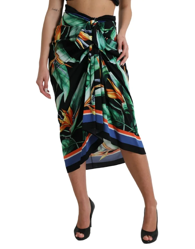 Dolce & Gabbana  Strelitzia High Waist Wrap Midi Women's Skirt patchwork skirt art