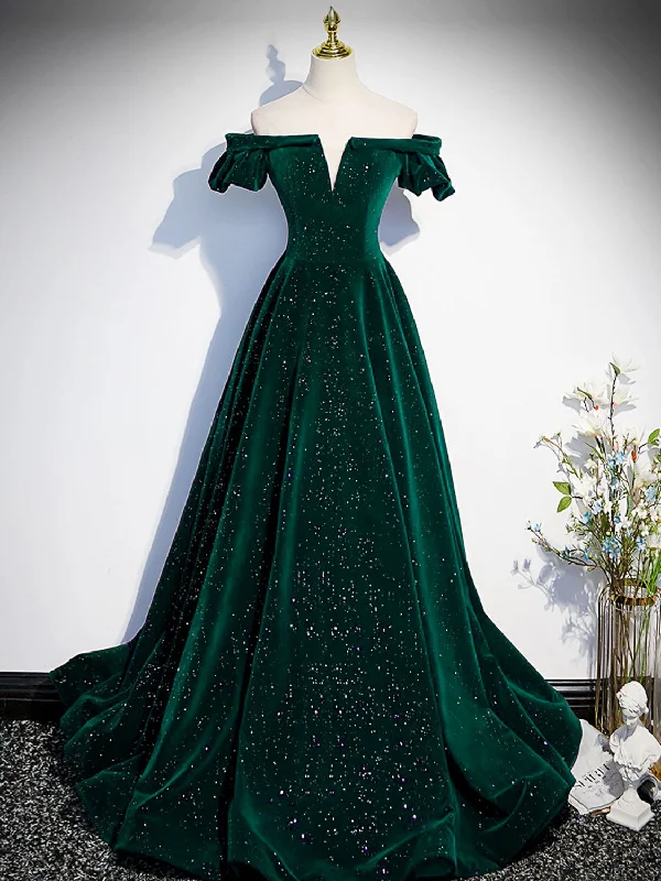 A-Line Off Shoulder Velvet Long Prom Dresses, Green Velvet Graduation Dress Tunics Versatile stylish A-Line Off Shoulder Velvet Long Prom Dresses, Green Velvet Graduation Dress Tunics Versatile stylish