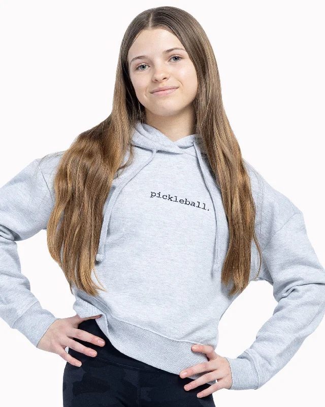 Statement Pickleball Crop Hoodie Women's Heather Grey Hoodie with Metallic Shiny Futuristic Statement Pickleball Crop Hoodie Women's Heather Grey Hoodie with Metallic Shiny Futuristic