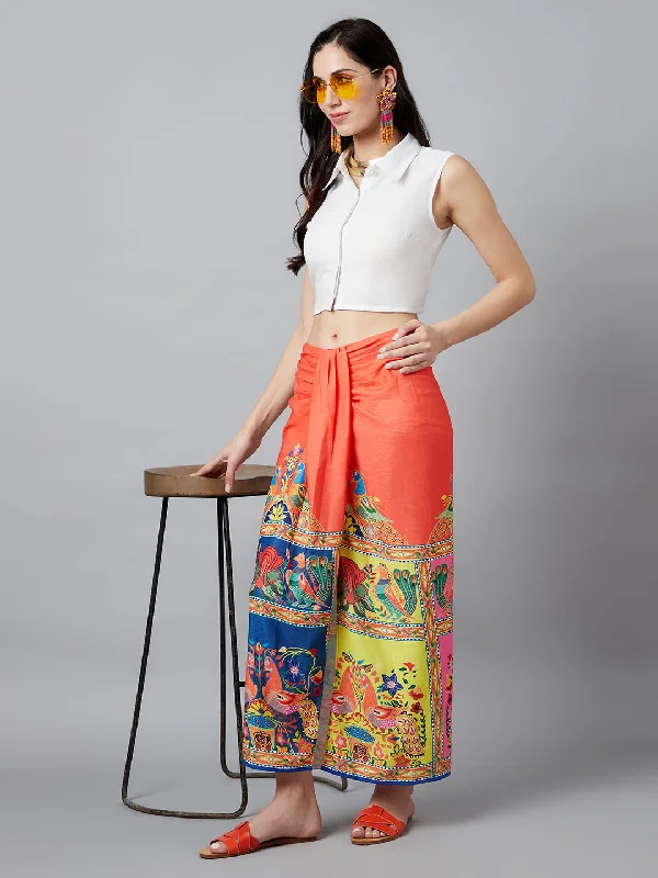Women's Digital Print Front Slit Skirt - Aks tiered skirt playful