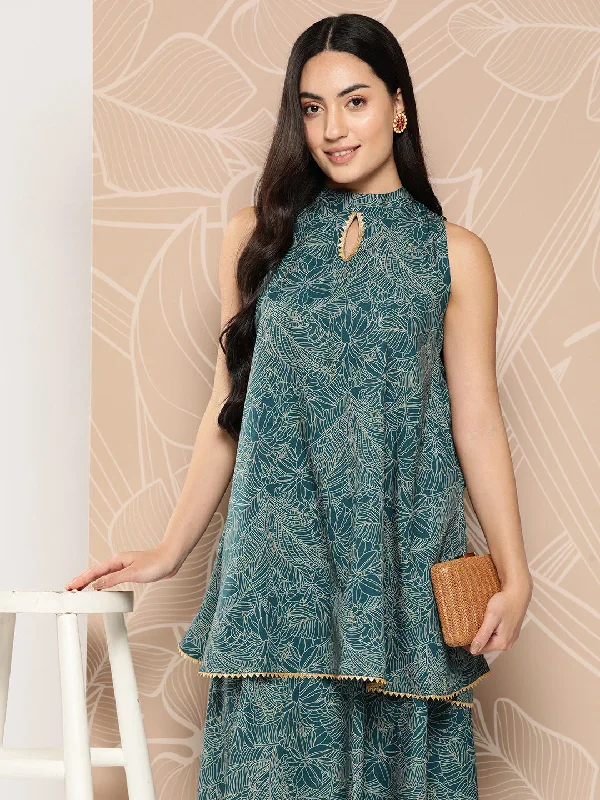 Jashvi Printed Crepe Ethnic Halter Neck Tunic With Skirt wrap skirt elegant