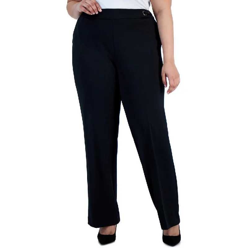 Kasper Womens Plus High Rise Stretch Straight Leg Pants Stylish Slim Trousers
