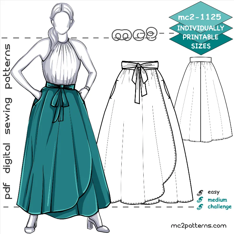 Flared Peasant Wrap Maxi Skirt silk skirt lustrous