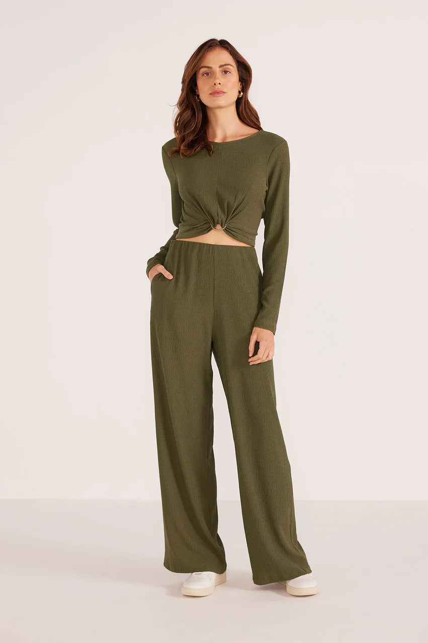 Mink Pink Emmerson Wide Leg Pant Forest Green Comfortable Wide-Leg Pants