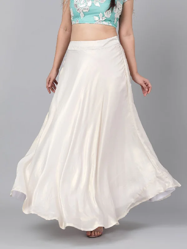 Women's Cream Gold Solid Skirt - AKS lace skirt feminine