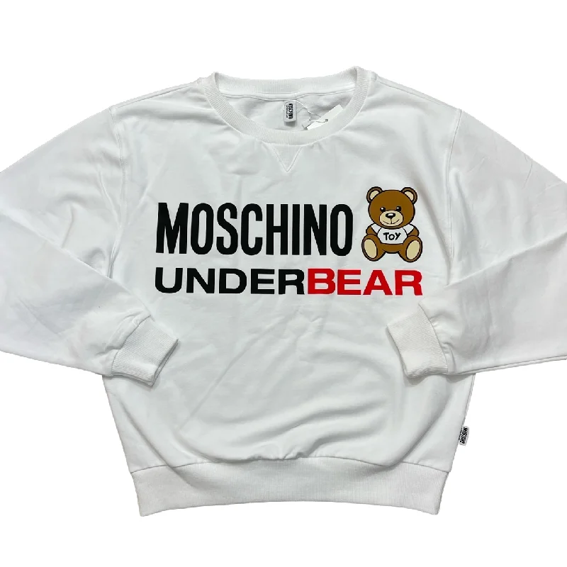 WOMENS MOSCHINO UNDERBEAR SWEATSHIRT - WHITE Hoodie with Half-Zip Sporty Casual