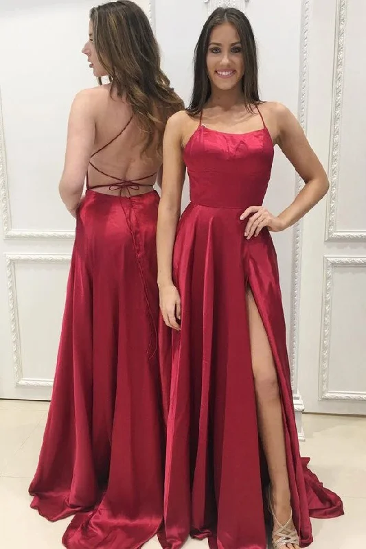 Burgundy Spaghetti Strap Prom Dresses with Slit, Sexy Long Party Dresses OKJ86 Tunics Mesh breathable Burgundy Spaghetti Strap Prom Dresses with Slit, Sexy Long Party Dresses OKJ86 Tunics Mesh breathable