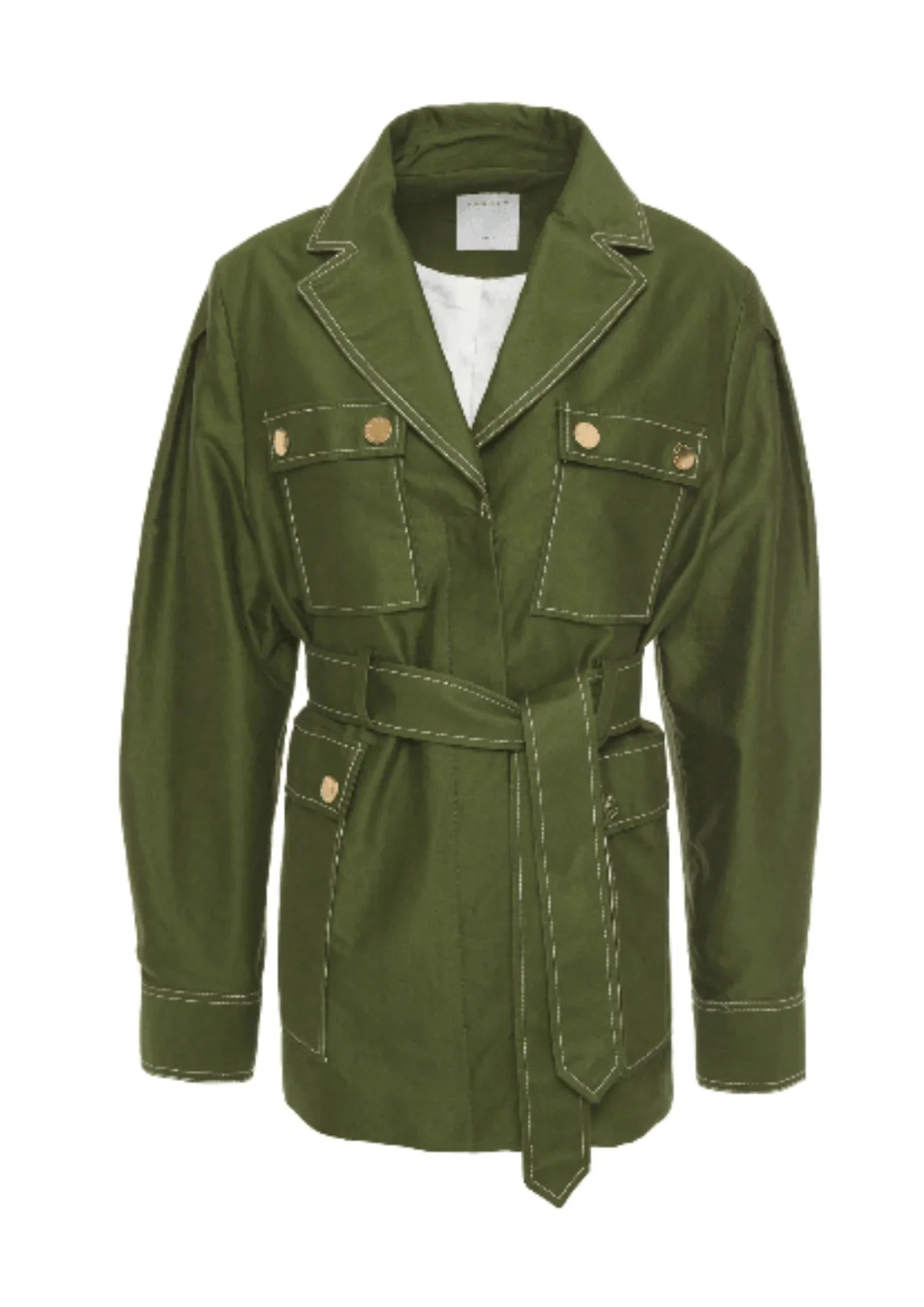 GREEN MULTIPOCKETS BELTED BLAZER Women's Professional Jacket