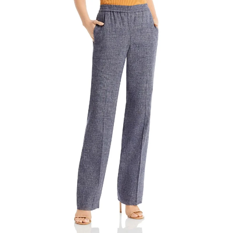 Theory Womens Linen Blend Melange Straight Leg Pants Cozy Knit Pants