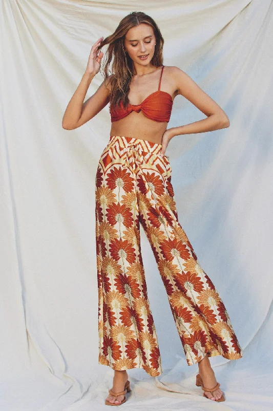 Golden Palms Wide Leg Pants Chic Faux Leather Pants