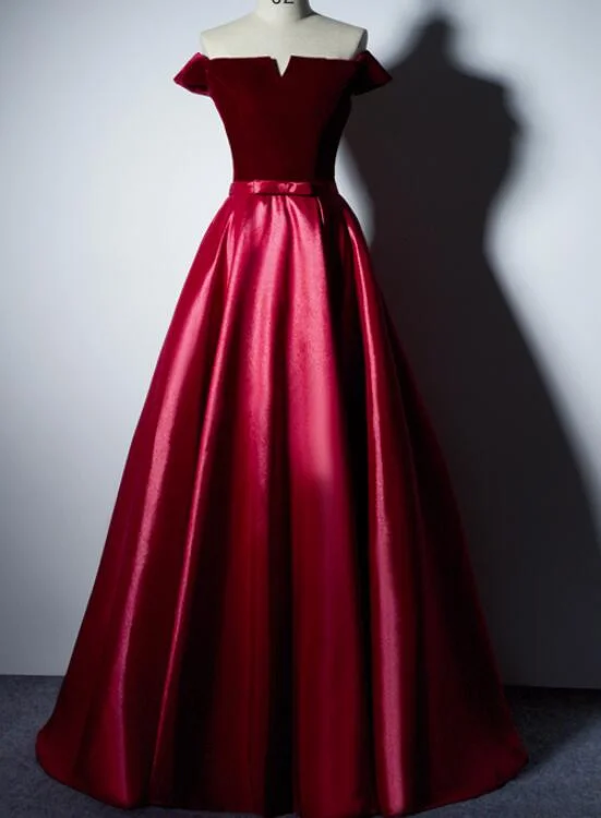 Charming Red Satin Off Shoulder Long Prom Dress with Velvet Bodice, New Style Prom Dress , Junior Prom Dresses Tunics Review highly Charming Red Satin Off Shoulder Long Prom Dress with Velvet Bodice, New Style Prom Dress , Junior Prom Dresses Tunics Review highly