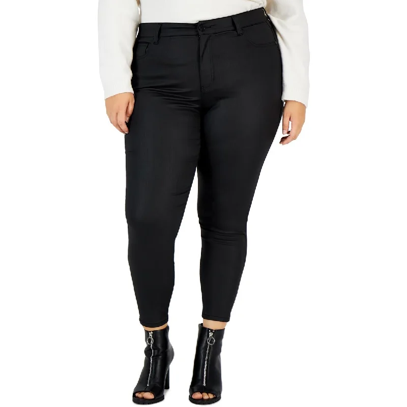 Celebrity Pink Womens Plus High Rise Coated Skinny Pants Formal Linen Trousers