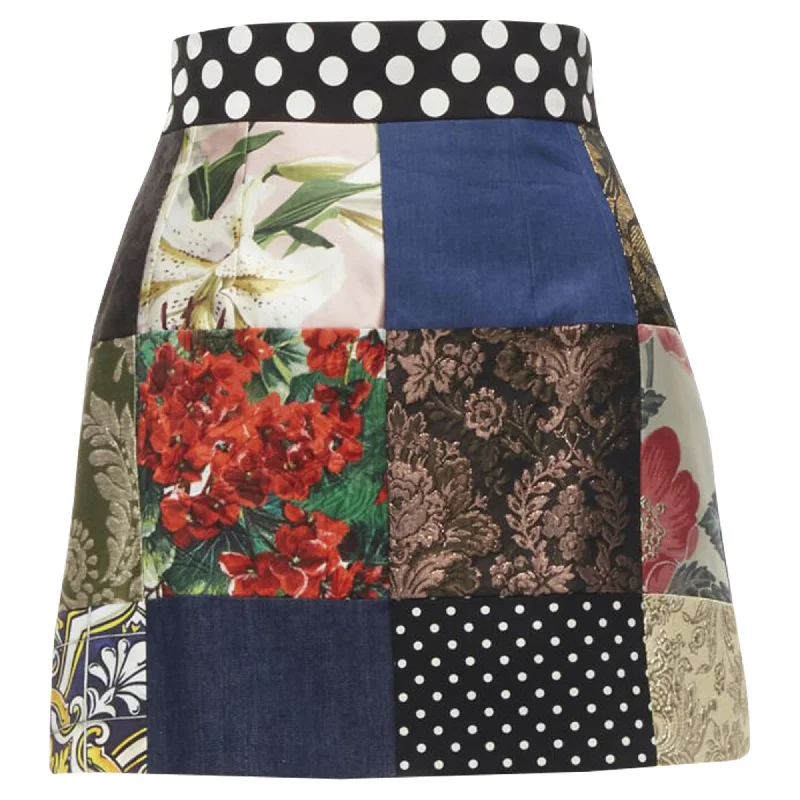Dolce & Gabbana Patchwork floral jacquard short skirt velvet skirt plush