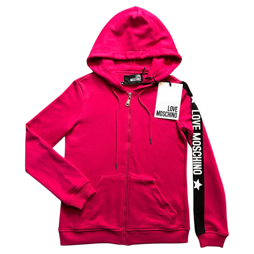 LOVE MOSCHINO LOGO HOODIE - PINK Hoodie with High Neck Warm Protective